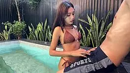 hire this asian slut for your porn shoot, she'll blowjob and get cum covered