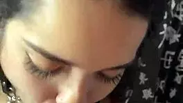 i love my submissive brunette stroking my big cock before sucking.