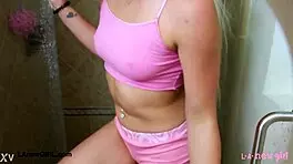 Radiant teen blonde showered after casting interview