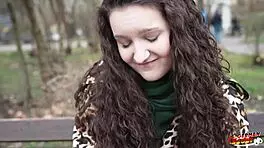 German teen with saggy tits and hairy pussy endures rough casting fuck, choking and deepthroat