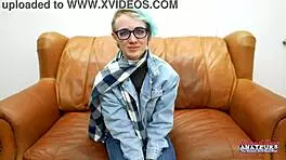 skinny blue haired raven finger fucks her pussy and enjoys sucking a cock