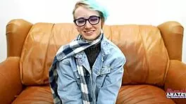 skinny blue haired raven finger fucks her pussy and enjoys sucking a cock