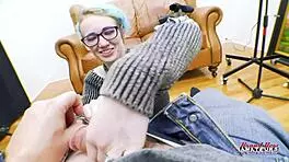 skinny blue haired raven finger fucks her pussy and enjoys sucking a cock