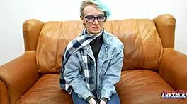 skinny blue haired raven finger fucks her pussy and enjoys sucking a cock