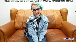 skinny blue haired raven finger fucks her pussy and enjoys sucking a cock
