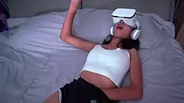 She enjoys VR porn, I enjoy her sexy Asian babe body