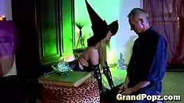 Reverse Cowgirl Blonde Teen Riding Old Stud