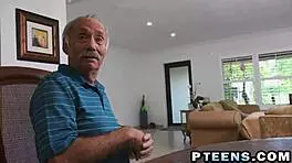 brunette teen 18+ surprising old gentleman with assistance