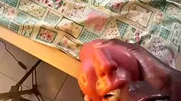 deep throating sextoy after work, quick orgasm