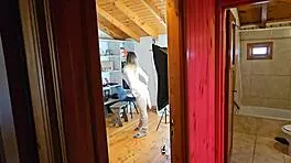 When you get home, your roommate is playing with her new dildo, huge tits bouncing as she moans loudly