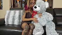 How does tiny asian teen handle rough gangbang dildo creampie?