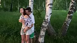 Fucking Hard My Best Friend Hot Girlfriend In The Forest Again While Hes Picking Wildberries