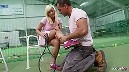 older coach seduces small tits petite teen to risky first anal sex on tennis court!