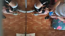 Milf in sexy clothes stockings and high heels fucked in mouth and doggy style with repeated orgasms