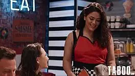 Seth, Liz, and Jordan Sneak Around in a Reality POV Scene at the Diner with Petite Figures