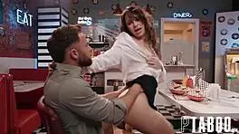 Seth, Liz, and Jordan Sneak Around in a Reality POV Scene at the Diner with Petite Figures