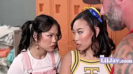 Asian Teen 18+S Double Teaming Our Coach In Locker Room
