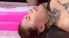 mari galore gags on big old dick, rammed in holes, submissive slut putting on show.