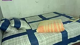 Young Latina cleans room while stepfather works outside