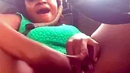 Caught masturbating wet pussy in the car, squirting orgasm for neighbors