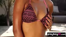 Glamorous Ebony Noelle Monique RIPS Clothes Off In Sexy Striptease, Getting NAKED At The Outdoor Pool!