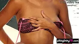 Glamorous Ebony Noelle Monique RIPS Clothes Off In Sexy Striptease, Getting NAKED At The Outdoor Pool!