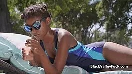 Nubian Princess Blows Big White Dick by Pool?