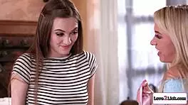 Hot Brunette And Blonde Girls Blindfold Swap