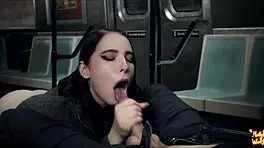 Beautiful stranger gives sloppy train blowjob
