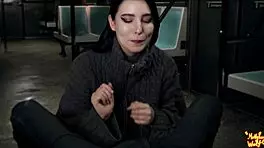 Beautiful stranger gives sloppy train blowjob