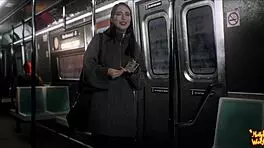 Beautiful stranger gives sloppy train blowjob