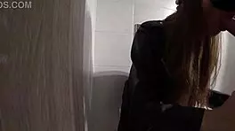 skinny girl bends over for stranger's big cock in mall toilet