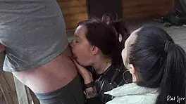 we sucked him together on our vacation - public threesome blowjob