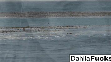 Hot Dahlia squirts naughtily on the beach