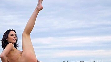 skinny sade mare teases with spread legs outdoors