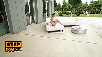 Mona blue, your petite blonde stepdaughter, begs for doggystyle spanking outdoors