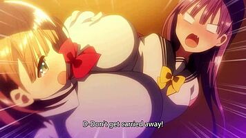 Hey, watch these cute hentai teens in a wild threesome action! 😍