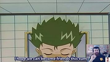 Adult commentary unfolds with a socially awkward hentai virgin in an outdoor scene.