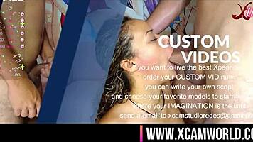 Petite Brunette Handles Two Cocks Orally While Fingers Spread Her Ass