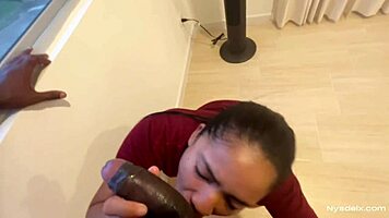 Latina Teen Sucks Boyfriend's Monster Cock in Hidden Amateur Blowjob! Watch Her Handle That Fat Dick!