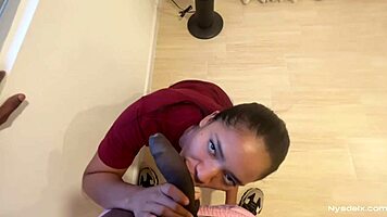 Latina Teen Sucks Boyfriend's Monster Cock in Hidden Amateur Blowjob! Watch Her Handle That Fat Dick!