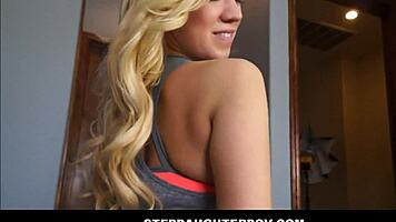 stepdaughter pov: cute blonde dances and fucks stepdad to orgasm