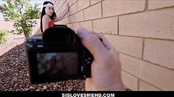 Cute tiny stepsister Bambi Black orgasms from stepbrother's licking after nude shoot POV