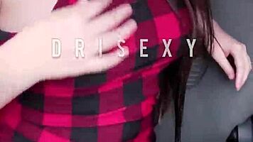 Horny Brunette Plays With 22cm Dildo In Car