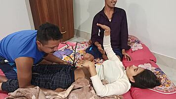 Young Indian teen sucks in threesome!