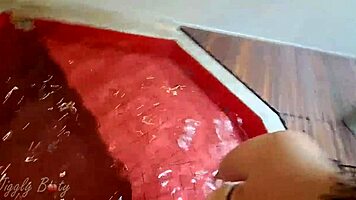 amateur girlfriend gives footjob before doggystyle