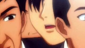 애니메이션 대학생 여자가 야외 그룹 액션으로 여러 자지 받아