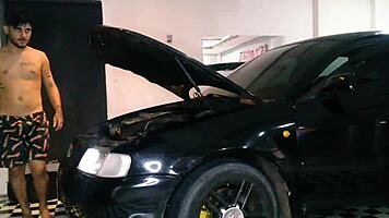 Redhead Teen 18+ Gives Blowjob To Tattooed Asian In Car Threesome