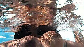 With her clothes set aside, Yorgelis seduces the producer by the pool underwater.