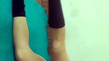 caught the hot latina maid exercising in the living room